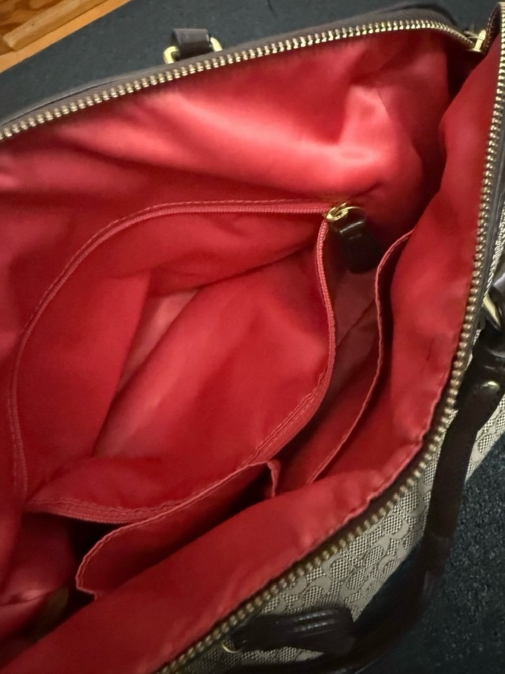 Coach Khaki Signature Satchel with Brown Leather Trim - Picture 11 of 12